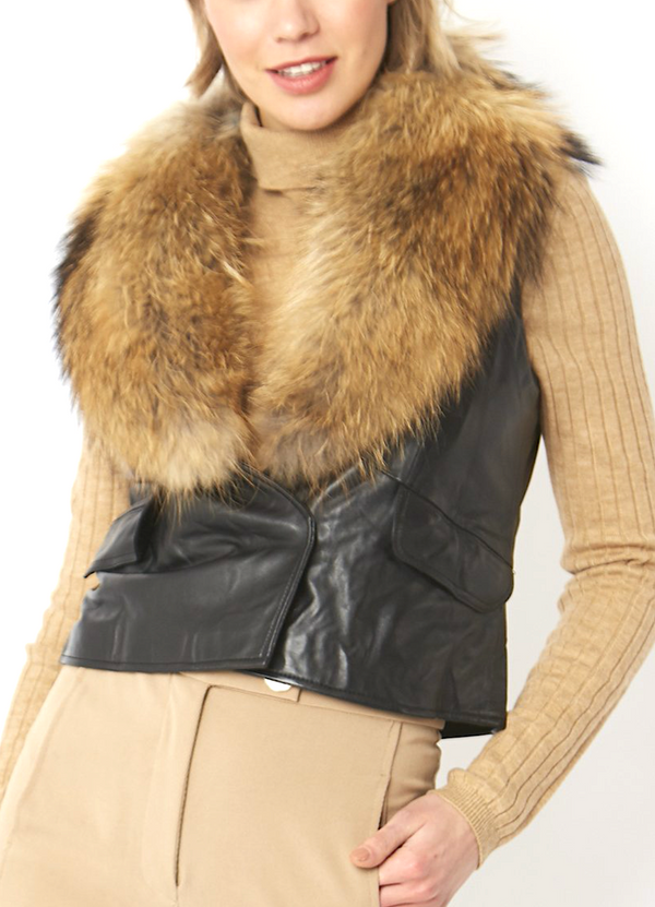 Fox Fur and Leather Cropped Vest