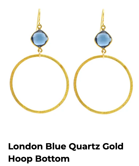 London Blue Quartz Faceted Gold Large Hoops