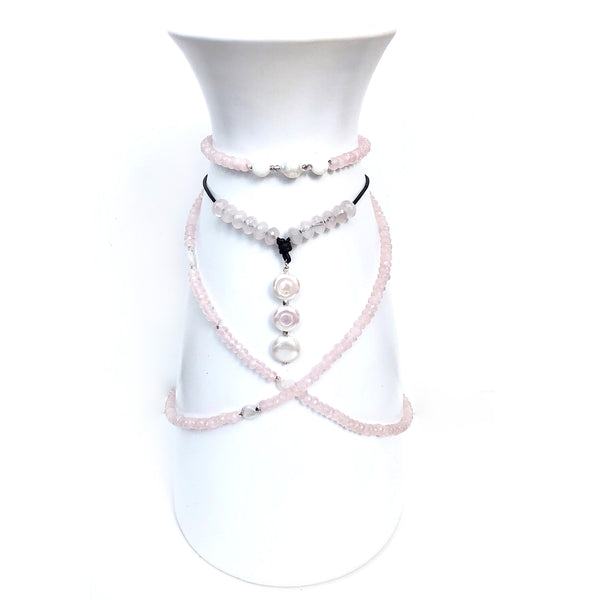 Pink Quart Long and Short Necklace