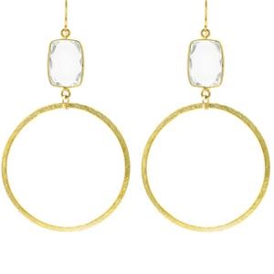 Crystal Clear Quartz Rectangle Gold Hoops